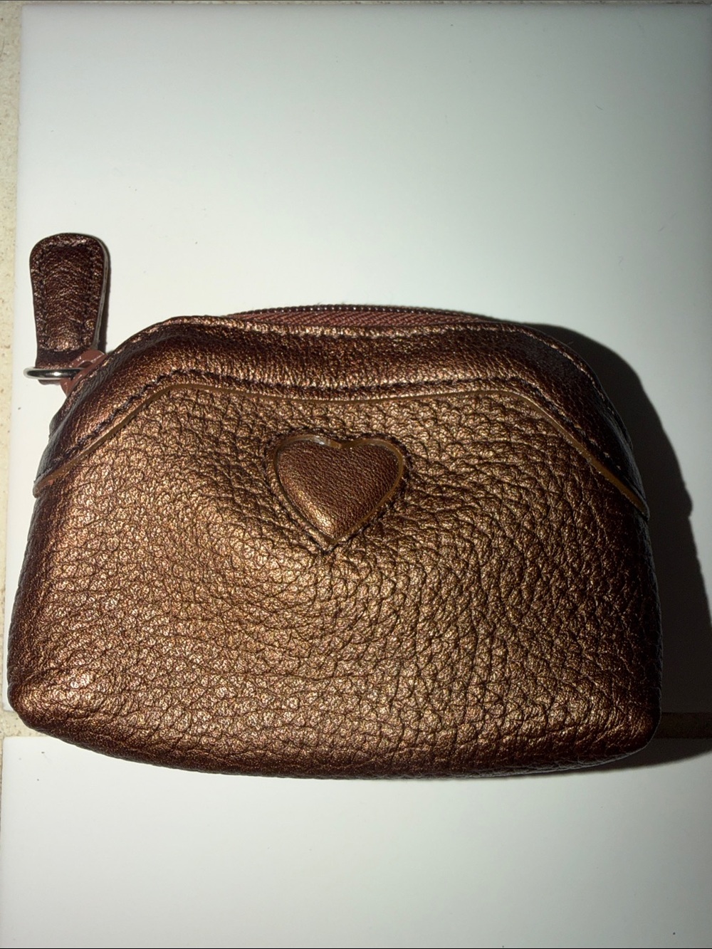 Brighton Small Coin Purse Zip Bronze Gold Pebble Leather Patent Detail